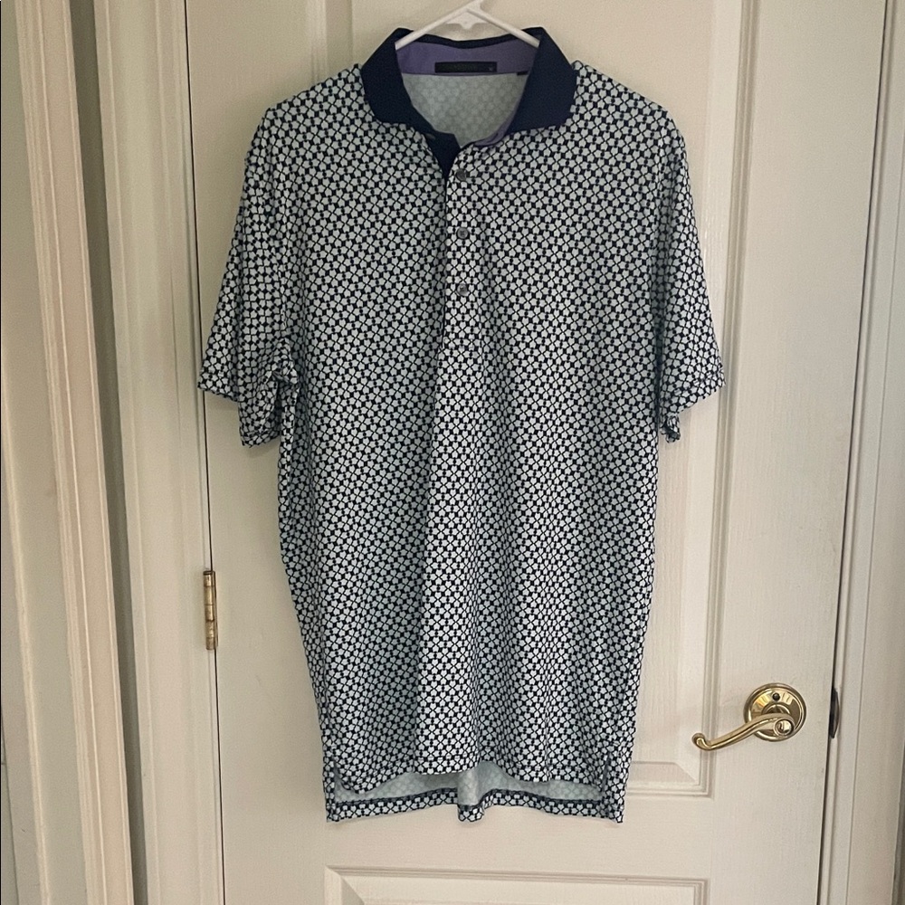 Greyson Navy and White Patterned Polo Shirt
